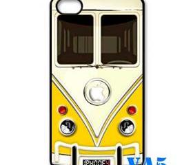 yellow VW VOLKSWAGEN Camper kombi mini Van mini bus with circle apple Logo iphone 4 4s case cover