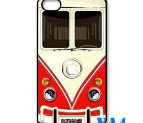 red VW VOLKSWAGEN Camper kombi mini Van mini bus with circle apple Logo iphone 4 4s case cover